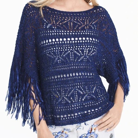 FRINGE-SLEEVE PONCHO SWEATER - Picture 1 of 4